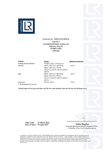 英国劳氏船级社船用铝合金精炼及半成品、-型材、棒材和挤压件制造商认证